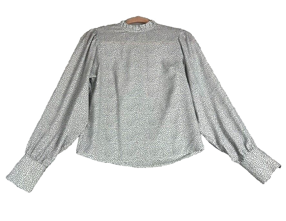 Maison d'Amelie Paris Blouse XS White Black Polka Dot Blouse Ruffle Smocked